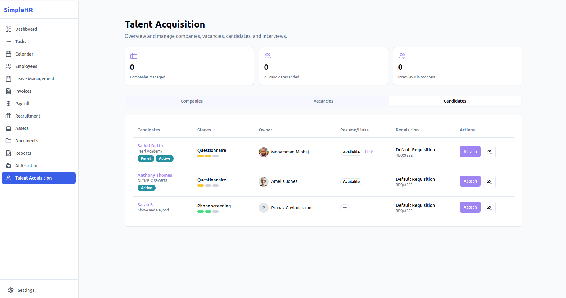 Talent Portal Interface
